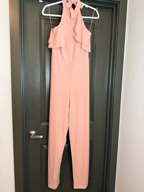 Bebe Pink Ruffle Halter Jumpsuit